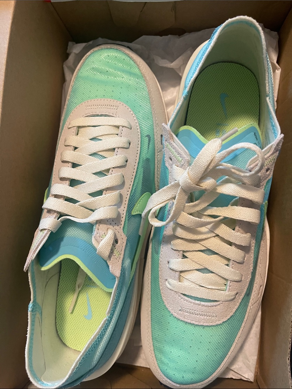Nike women Mint Green and Light Blue waffle 1 Sneakers